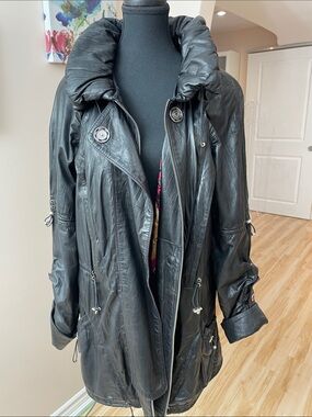 Women's Black Leather Trench Coat Jacket